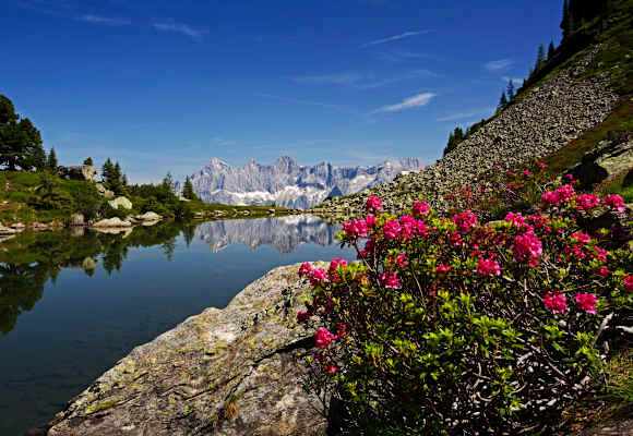 Der Mittersee (Spiegelsee) im oberen Ennstal an der Grenze der Steiermark zu Salzburg