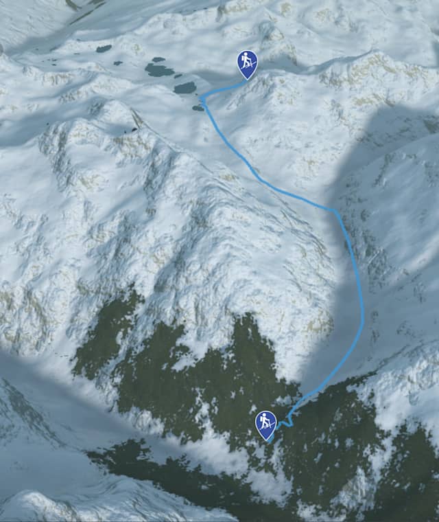 3-D-Ansicht der Skitour Muttelhorn vom Flüelapass